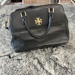 Tory Burch Black Leather Satchel with Gold Accents